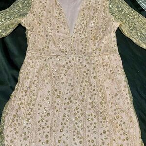 Elegant Pink and Gold Embellished Dress